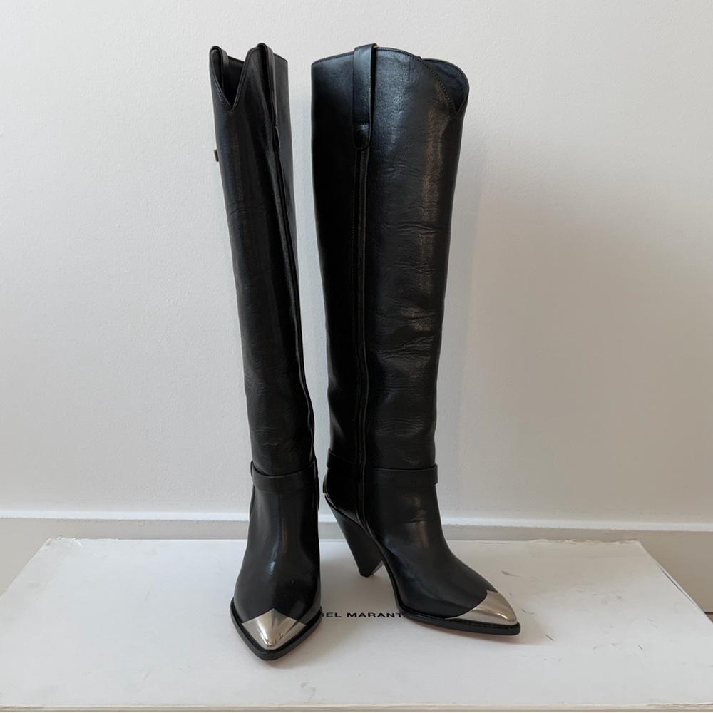 Isabel Marant Lenskee Black Leather Knee-High Boots size 36